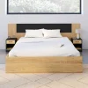 Tête de lit sur pied bois et noir avec chevets modulables