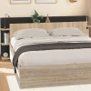 Tête de lit sur pied bois et noir avec rangement pour lit 140-160 cm
