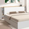 Tête de lit sur pied extensible blanc et façon bois avec chevets