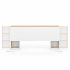 Tête de lit sur pied extensible blanc et façon bois avec chevets