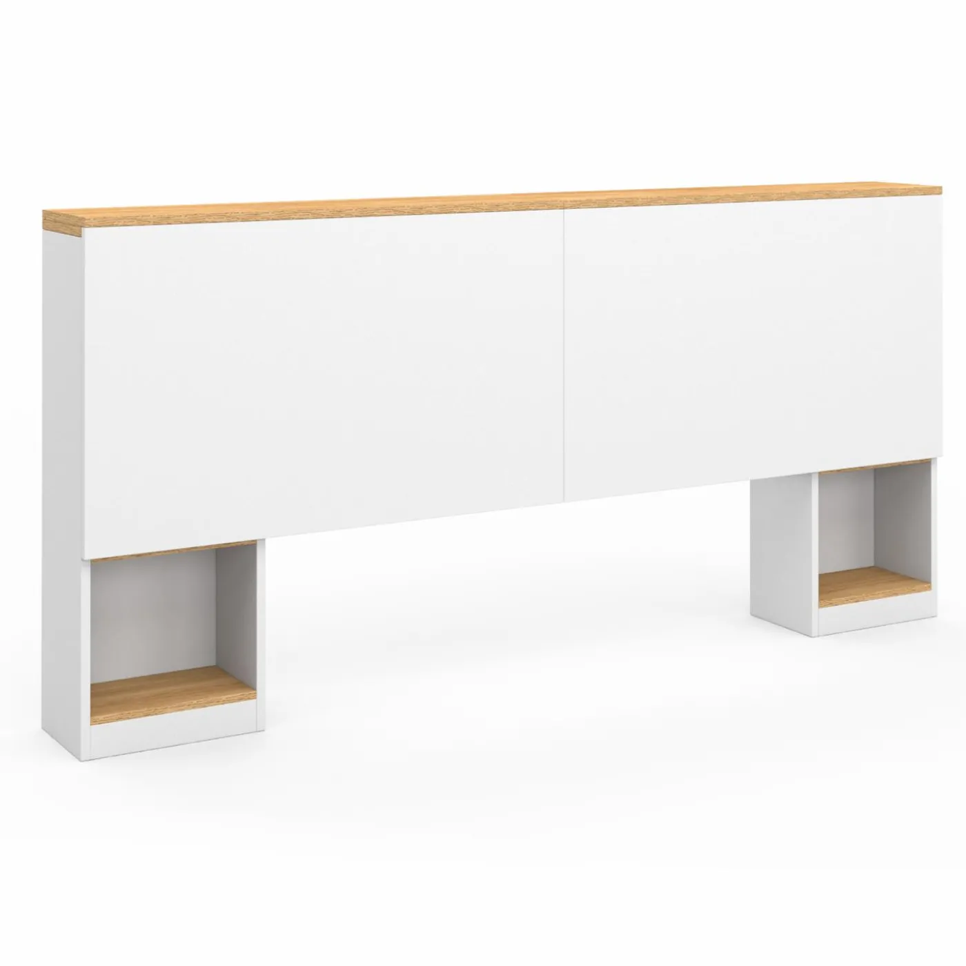 Tête de lit sur pied extensible blanc et façon bois avec chevets