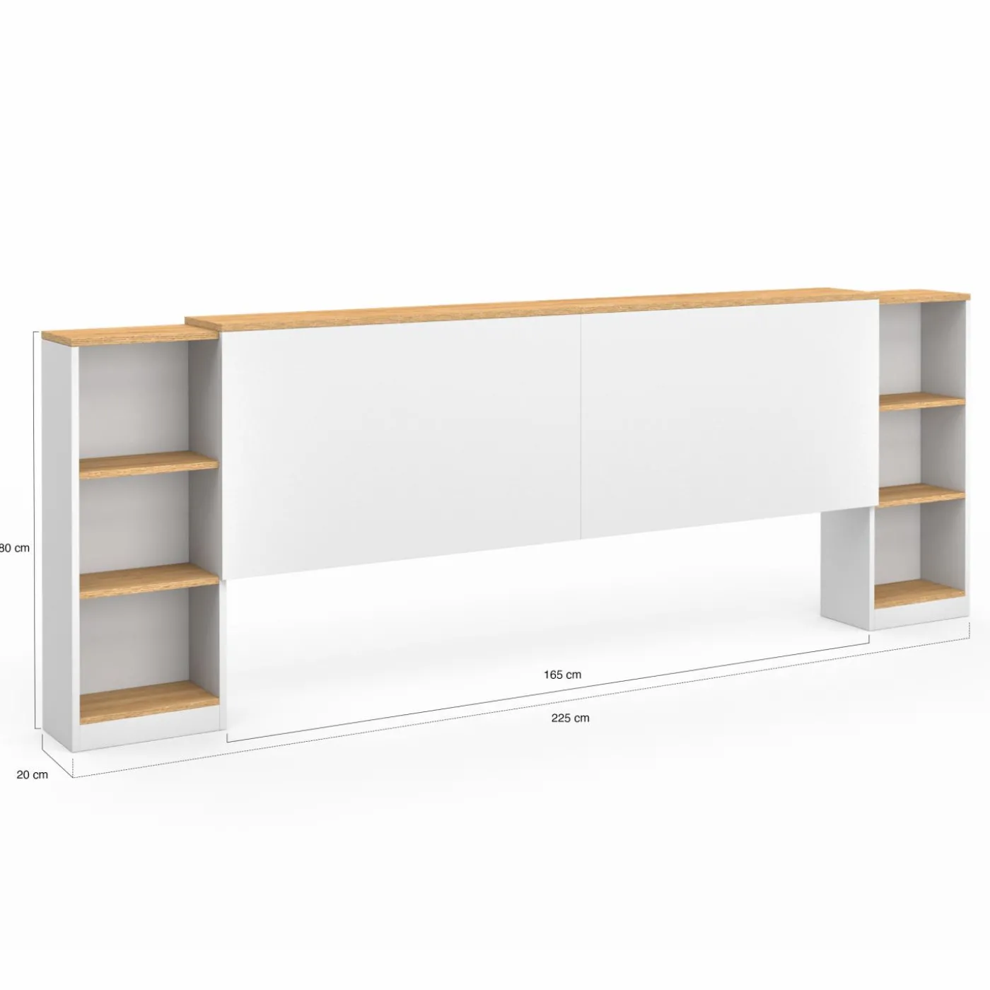 Tête de lit sur pied extensible blanc et façon bois avec chevets