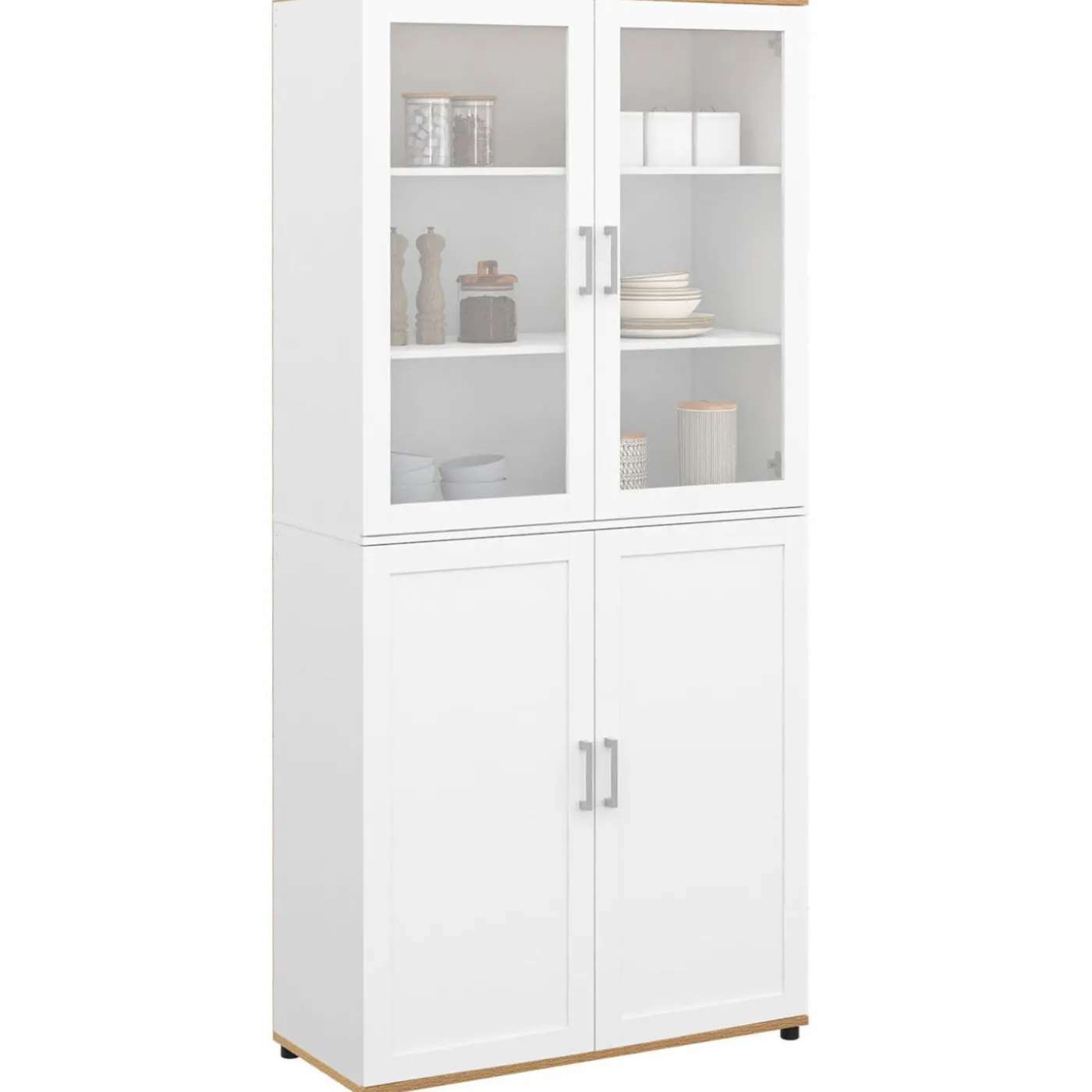 Vaisselier buffet haut 176 cm avec 4 portes et étagères blanc et bois