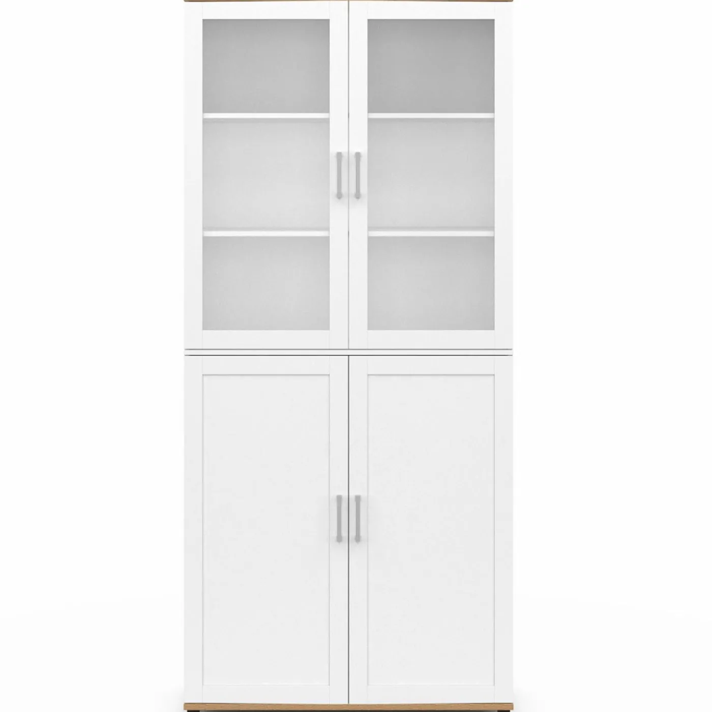 Vaisselier buffet haut 176 cm avec 4 portes et étagères blanc et bois