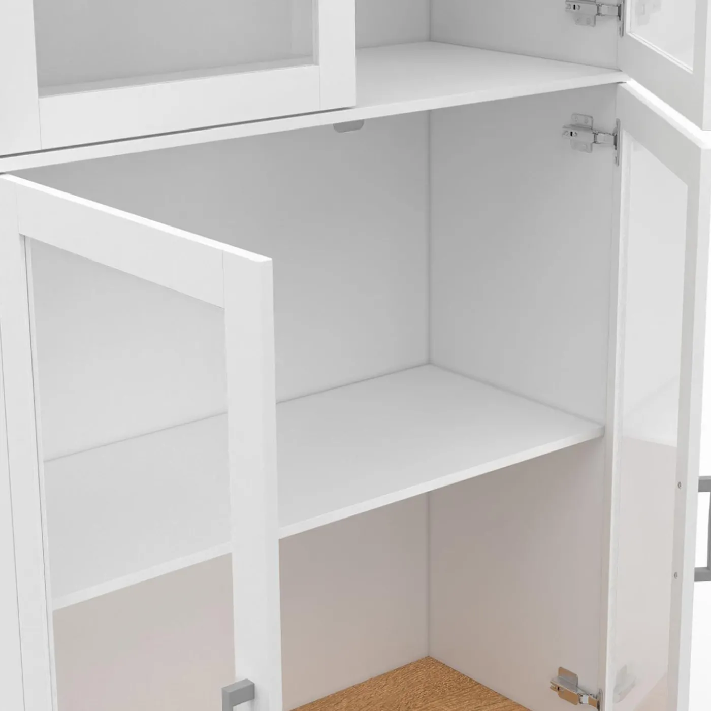 Vaisselier buffet haut 176 cm avec 4 portes vitrées blanc et bois