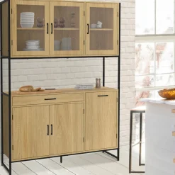 Vaisselier industriel 6 portes buffet de cuisine vitré 120 cm