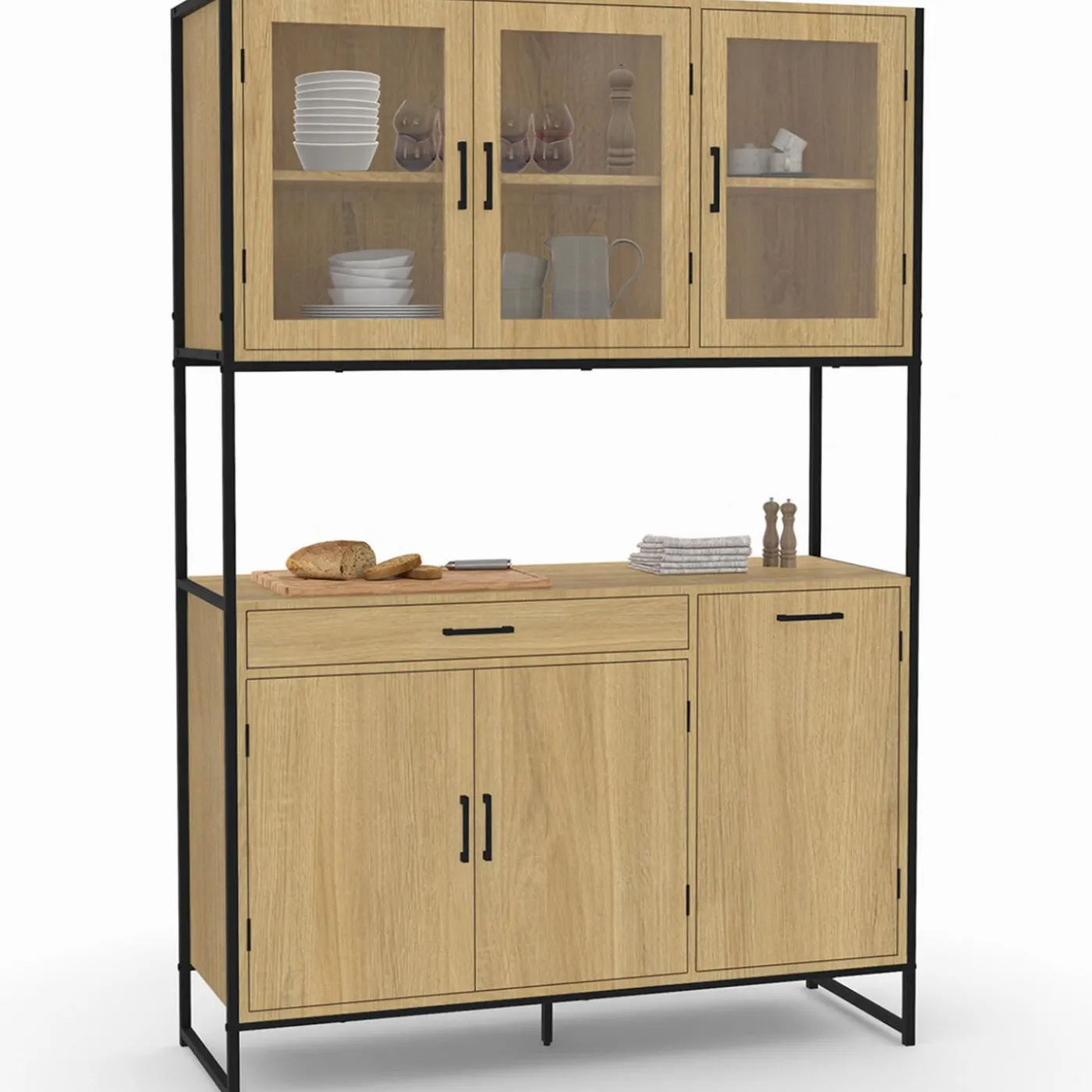 Vaisselier industriel 6 portes buffet de cuisine vitré 120 cm