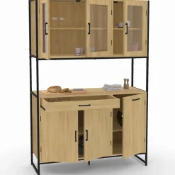 Vaisselier industriel 6 portes buffet de cuisine vitré 120 cm