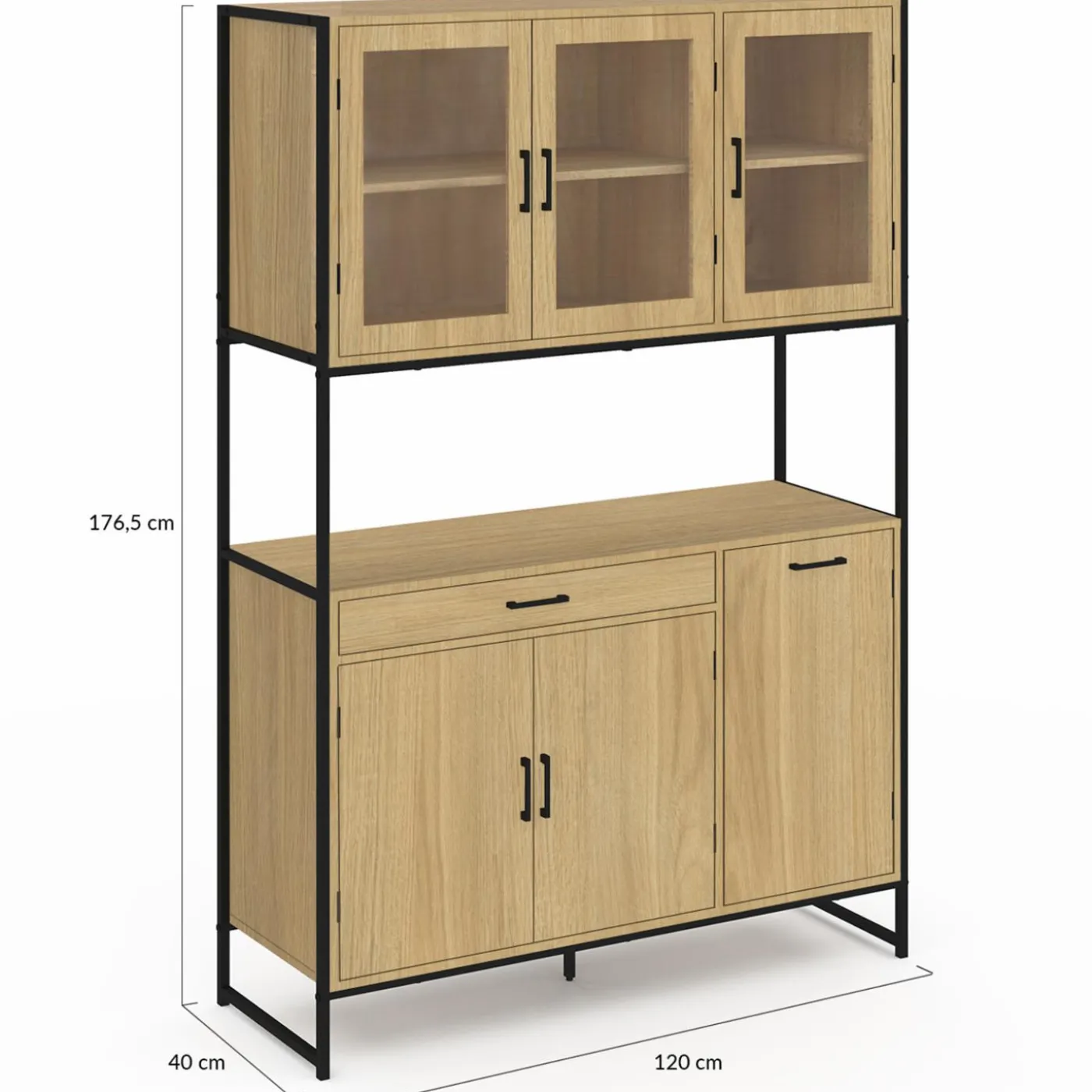 Vaisselier industriel 6 portes buffet de cuisine vitré 120 cm