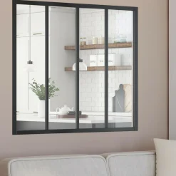 Verrière 4 vitrages L. 120 x H.108 cm en métal noir et verre trempé
