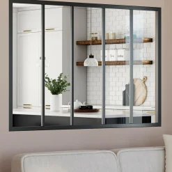 Verrière 5 vitrages L. 150 x H.108 cm en métal noir et verre trempé