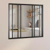 Verrière atelier coulissante 4 vitrages 120 x 108 cm en métal noir et verre trempé