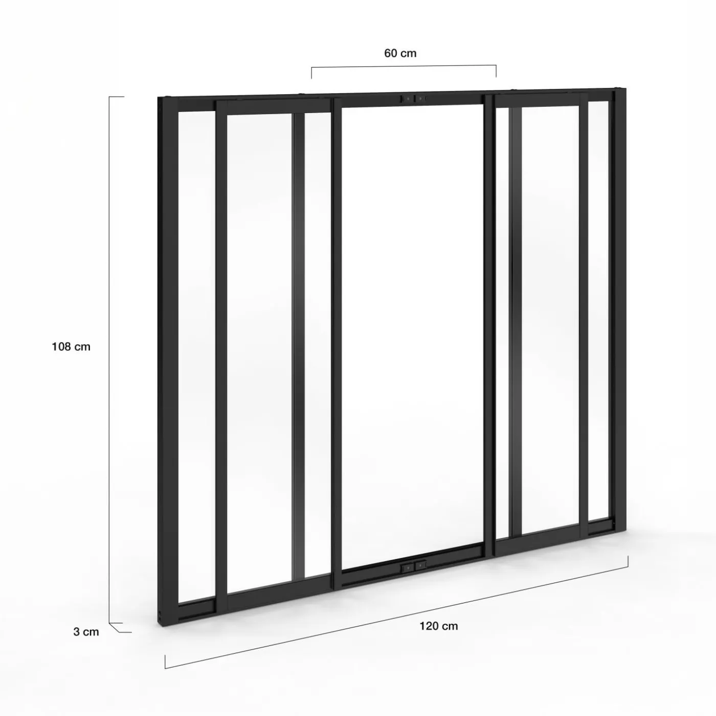 Verrière atelier coulissante 4 vitrages 120 x 108 cm en métal noir et verre trempé