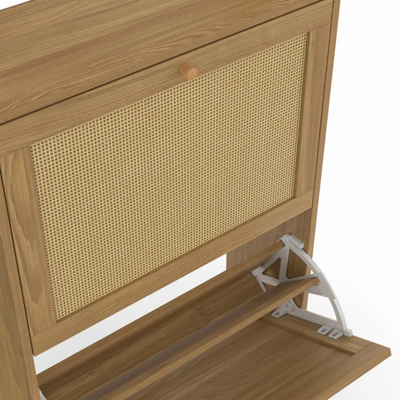 Vestiaire d'entrée 2 portes bois effet naturel cannage meuble chaussures 12 paires