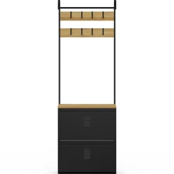 Vestiaire d'entrée avec meuble chaussures 2 portes en métal noir