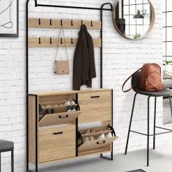 Vestiaire d'entrée industriel meuble chaussures 4 portes
