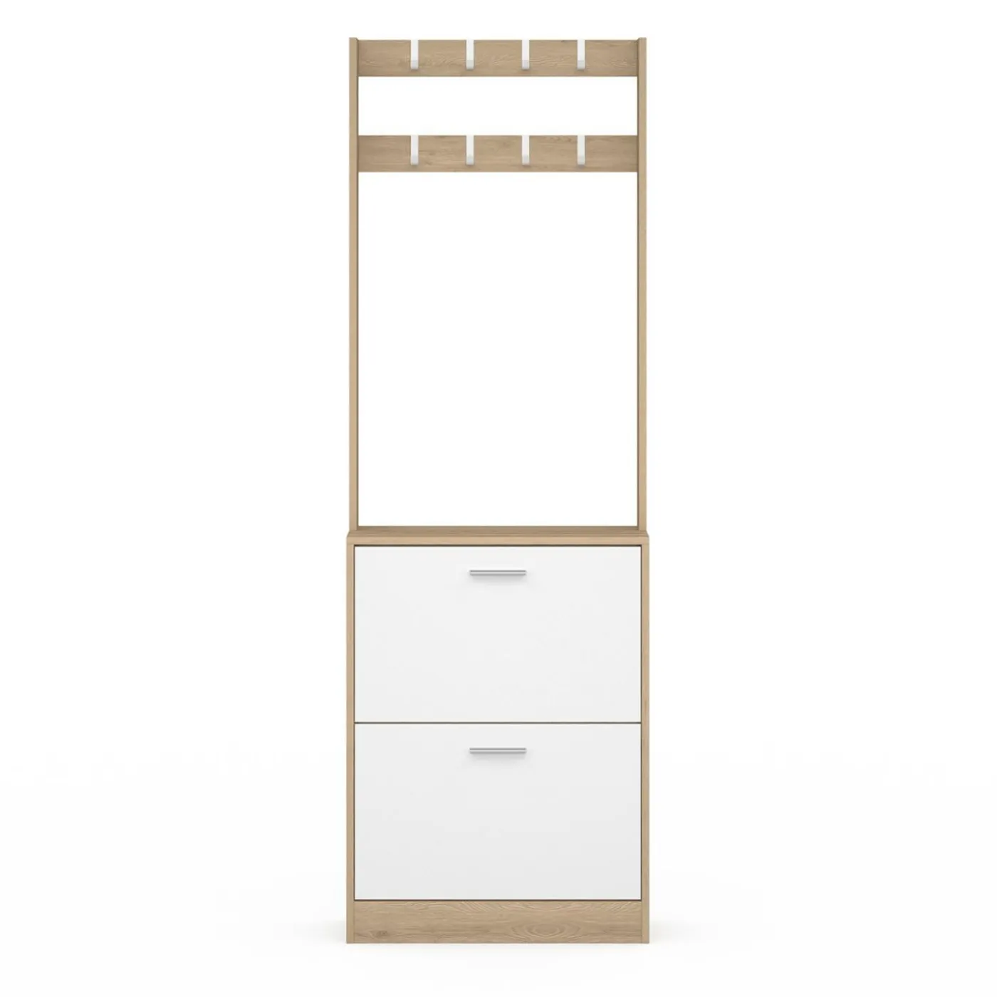 Vestiaire d'entrée meuble chaussures 2 portes effet bois et blanc