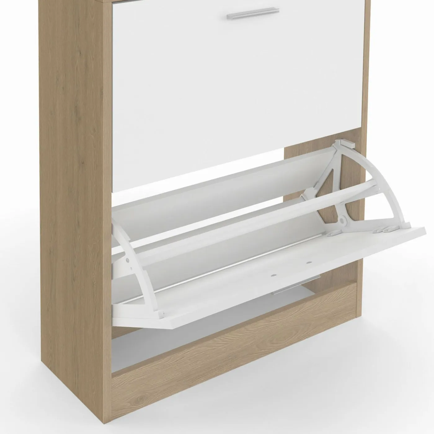 Vestiaire d'entrée meuble chaussures 2 portes effet bois et blanc