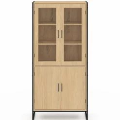 Vitrine buffet haut industriel 176 cm avec portes et étagères