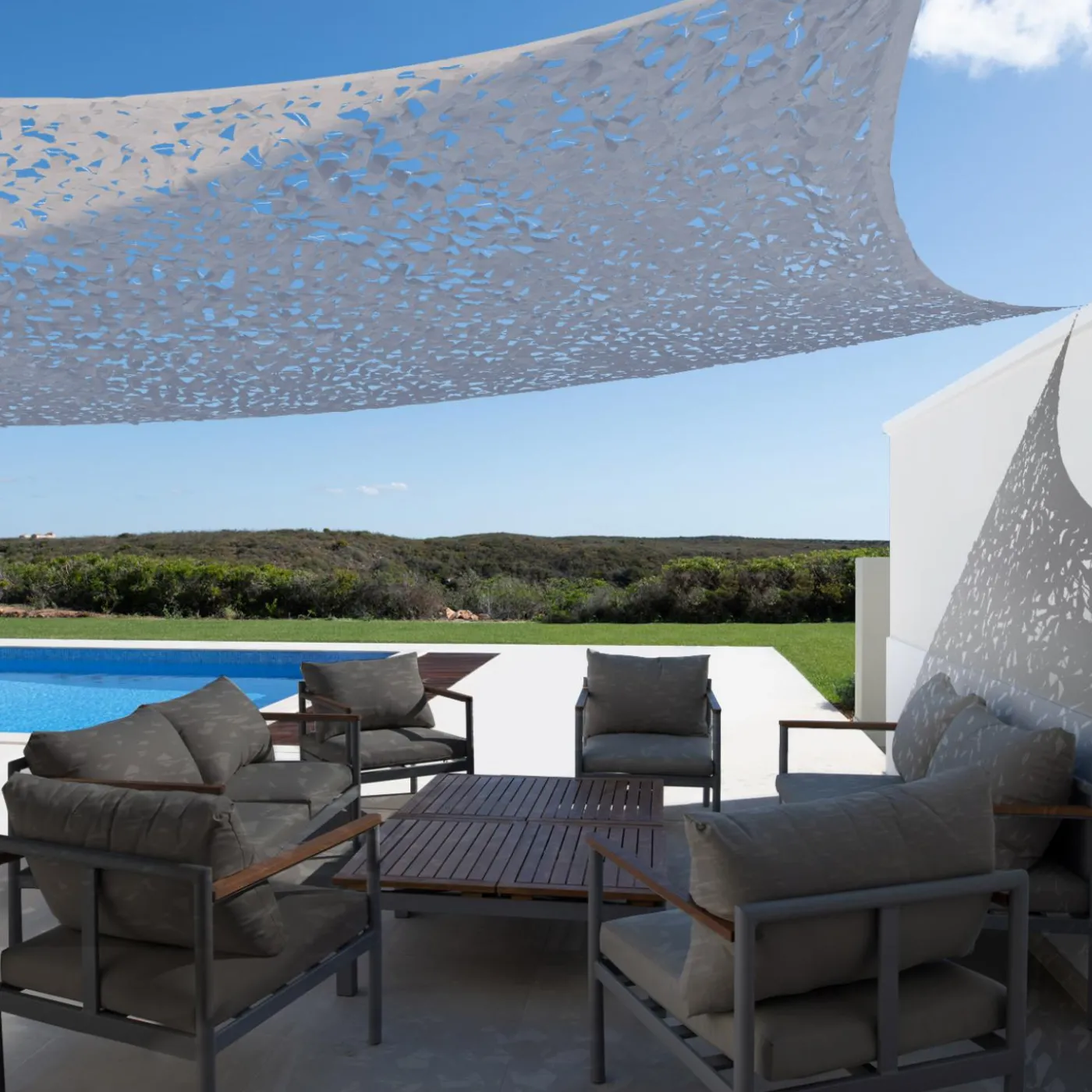 Voile ombrage camouflage gris clair rectangulaire 4x6m